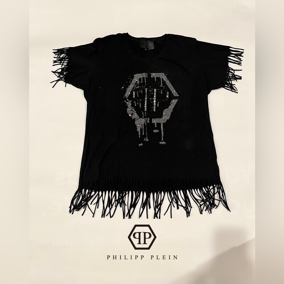Phillip Plein Couture ltd edition black fringe t-shirt shirt medium large - Picture 1 of 4